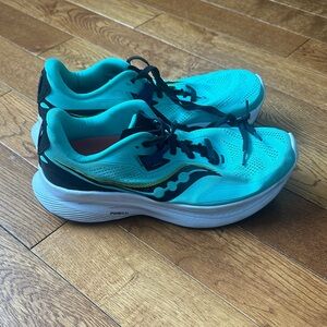 Saucony PWRRun Aqua and Black Athletic Sneakers